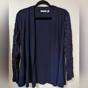 Susan Graver, Dark Blue, Lace Sleeve Cardigan, XS